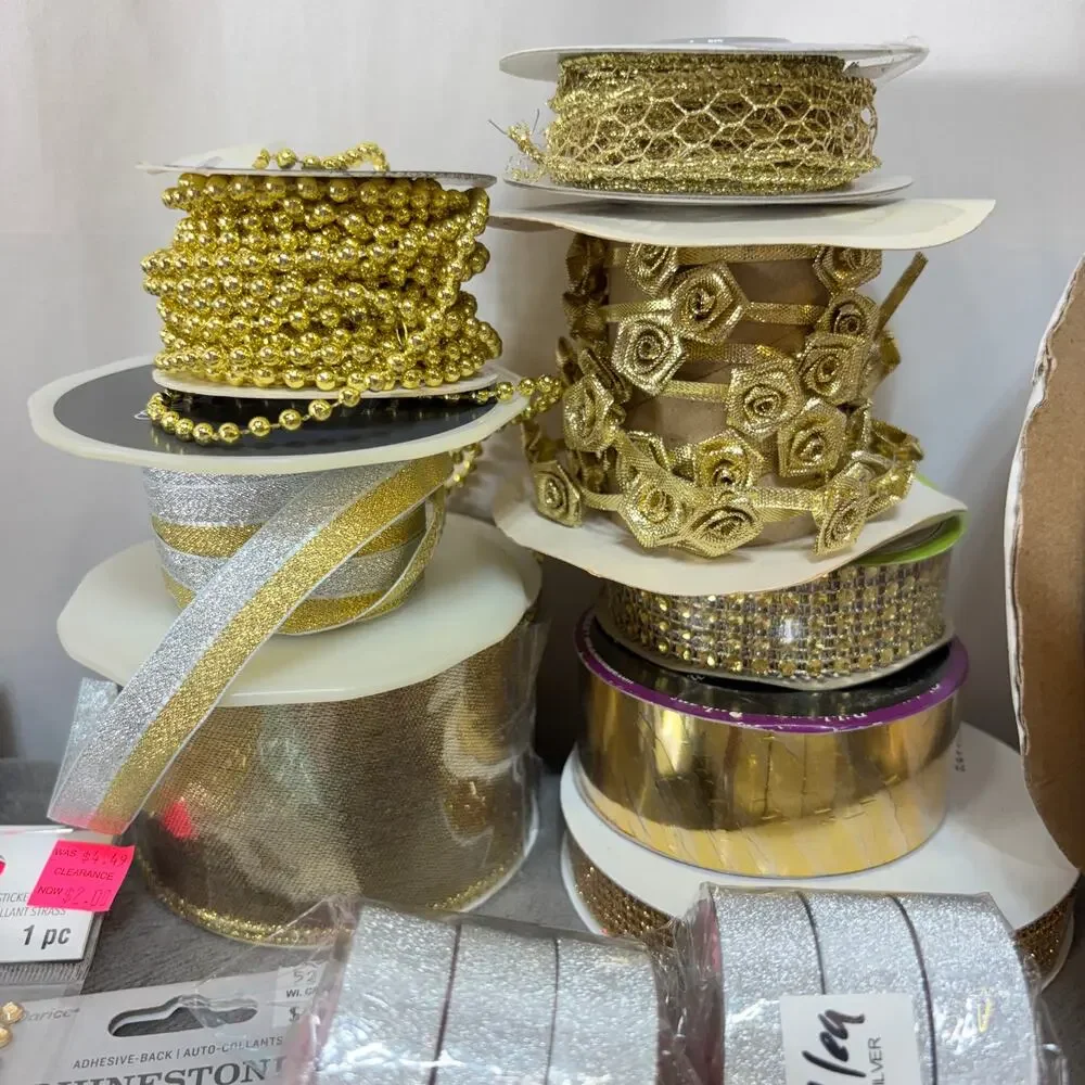 Metallic Gold Crafting Lot Bling Ribbon Embellishments Trim Jewels Gem Stickers